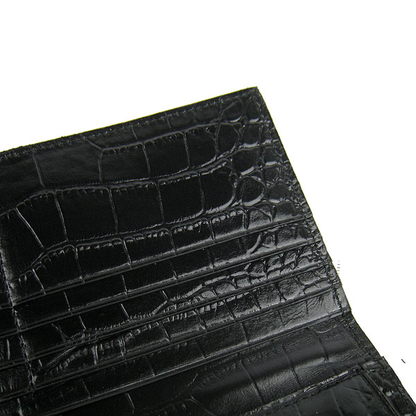 High Quality Hermes Kelly Crocodile Veins Long Clutch Bag Black H009 Replica